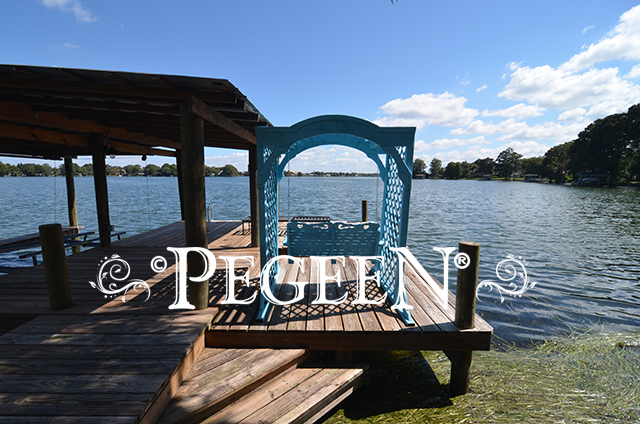 Lake view with turquoise swing - Pegeen Finishes by Pegeen.com